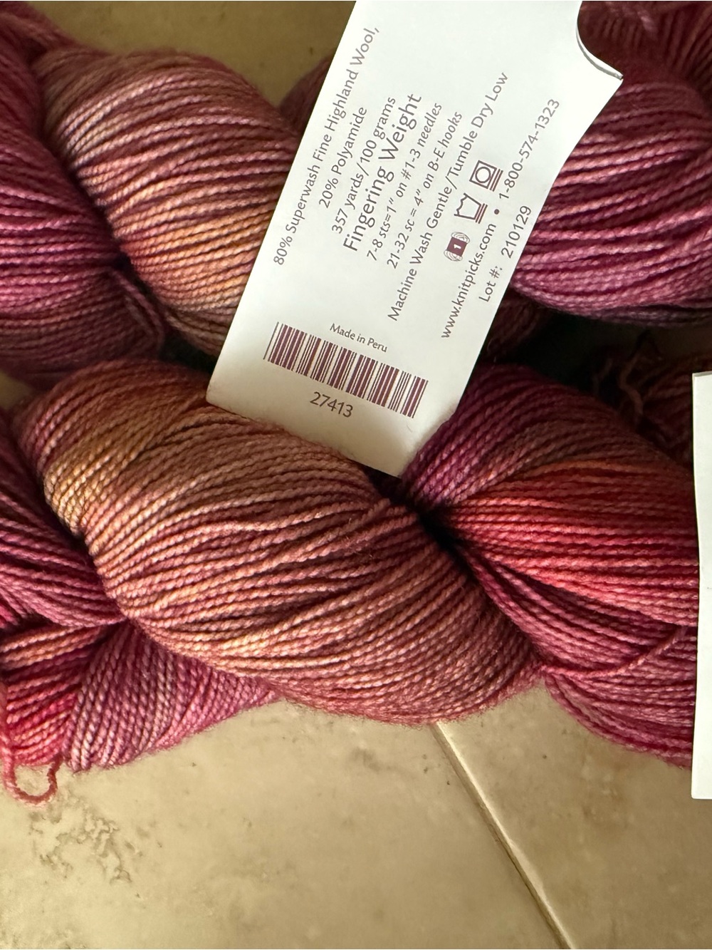 Knit Picks Hawthorne Hand-Dyed Variegated Yarn - Pink & Peach Tones - Arleta